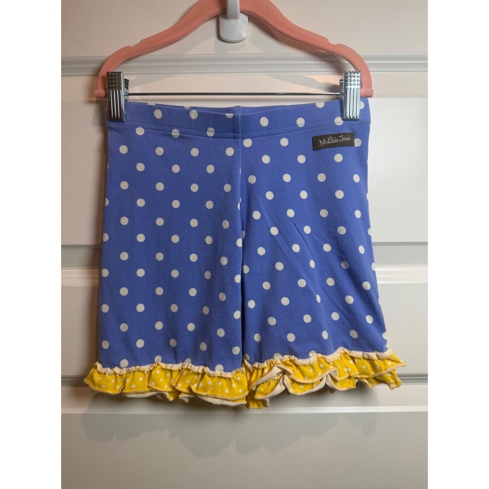 35. Matilda Jane Girls Blue Polka Dot Ruffle Hem Shorts Size 10
